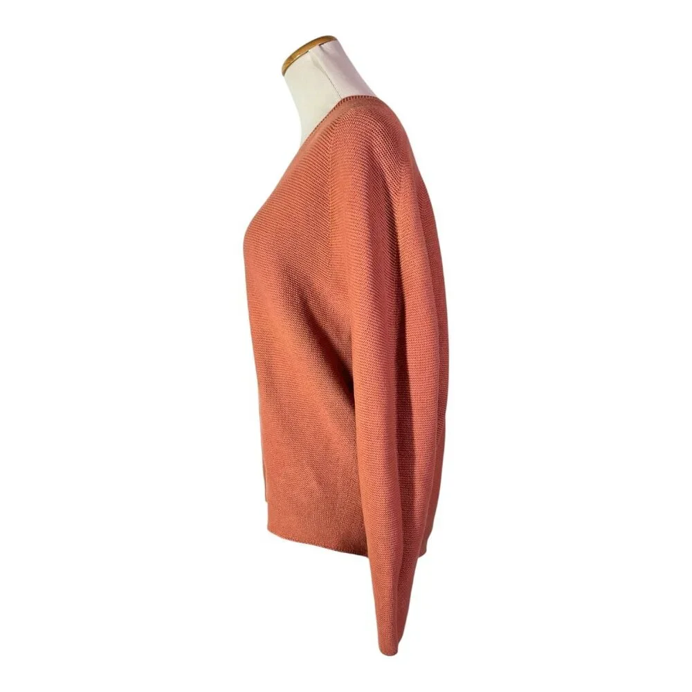 Uniqlo Size M 3D Knit Cotton Cocoon Sweater V-Neck Orange-Pink - Picture 9 of 12